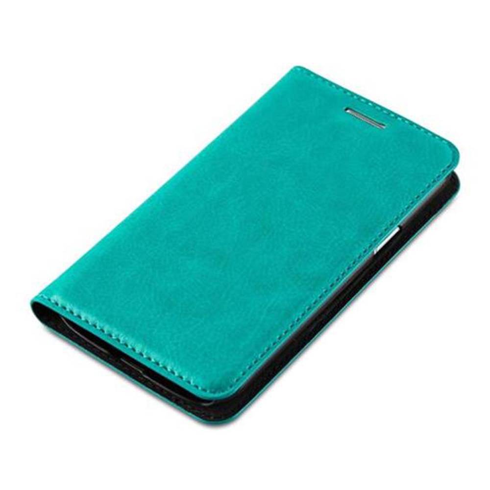 Cadorabo Hülle für Samsung Galaxy J1 2015 Schutz Hülle in Türkis Handyhülle Etui Case Cover Magnetverschluss