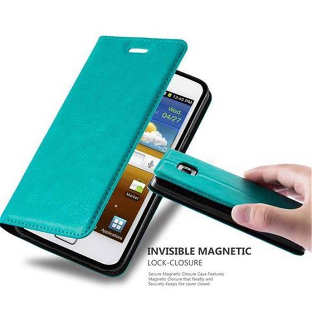 Cadorabo Hülle für Samsung Galaxy S2 / S2 PLUS Schutz Hülle in Türkis Handyhülle Etui Case Cover Magnetverschluss
