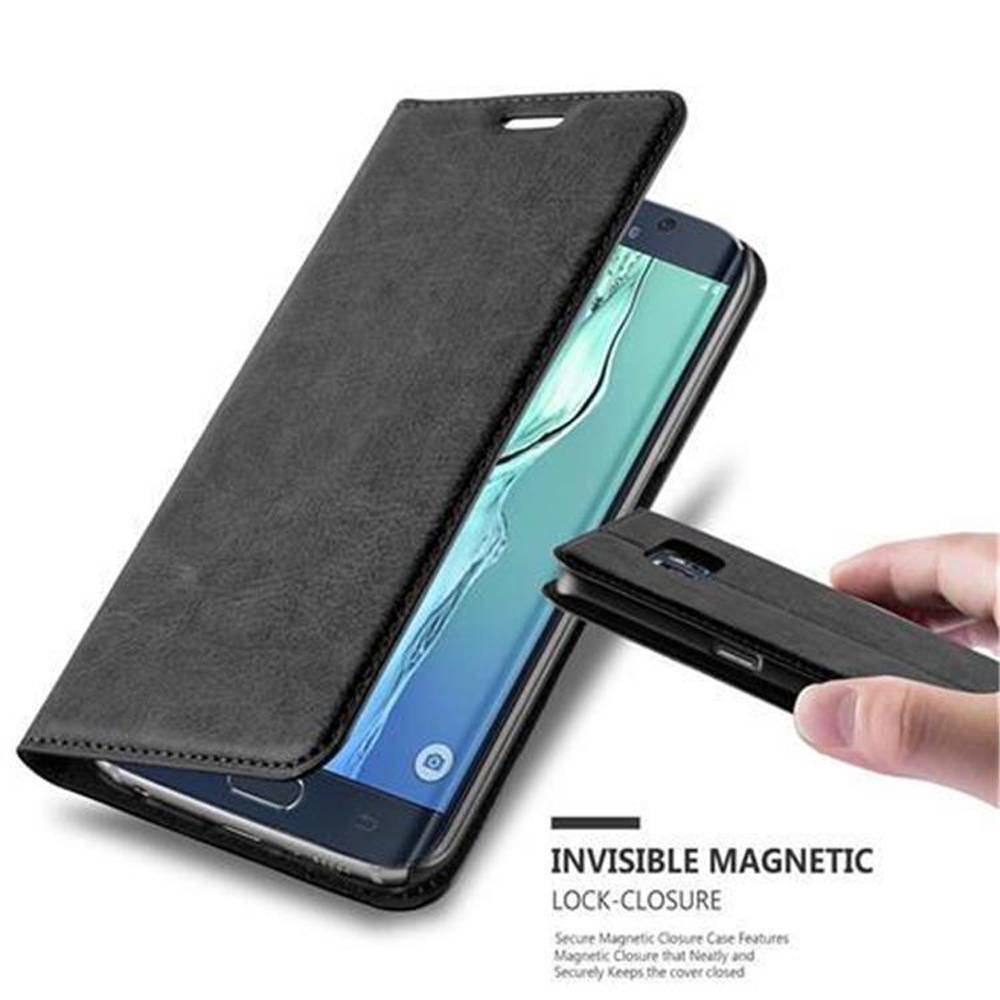 Cadorabo Hülle für Samsung Galaxy S6 EDGE Schutz Hülle in Schwarz Handyhülle Etui Case Cover Magnetverschluss