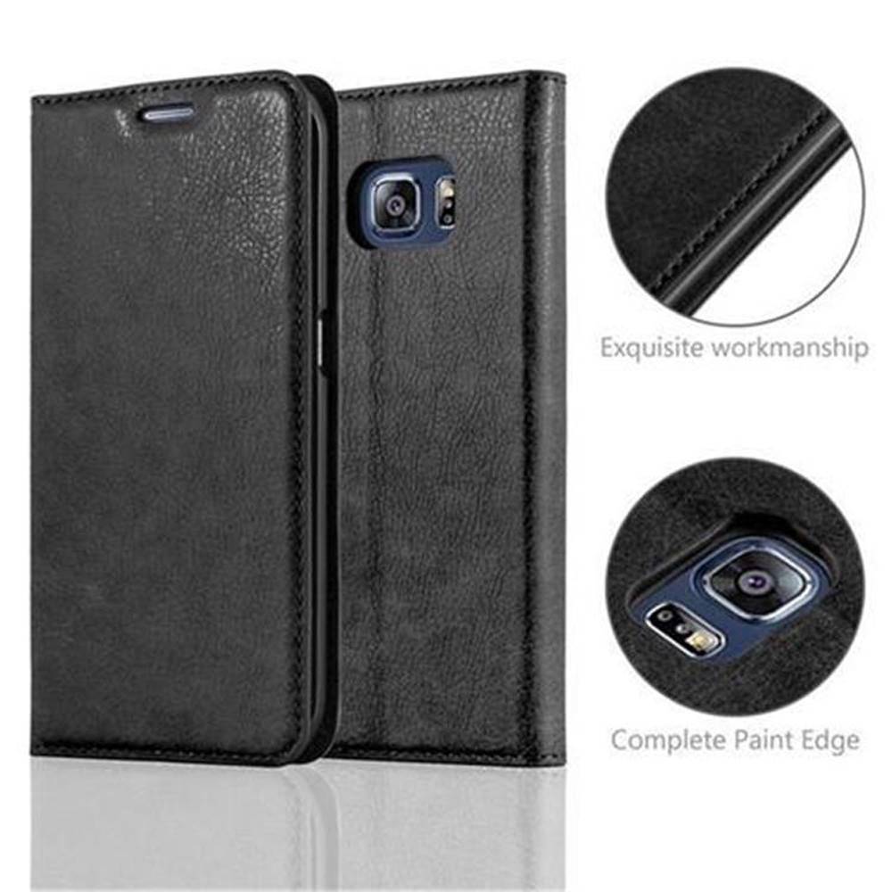 Cadorabo Hülle für Samsung Galaxy S6 EDGE Schutz Hülle in Schwarz Handyhülle Etui Case Cover Magnetverschluss