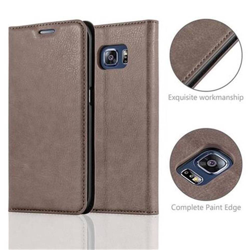 Cadorabo Hülle für Samsung Galaxy S6 EDGE Schutz Hülle in Braun Handyhülle Etui Case Cover Magnetverschluss