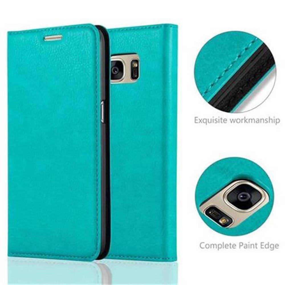 Cadorabo Hülle für Samsung Galaxy S7 Schutz Hülle in Türkis Handyhülle Etui Case Cover Magnetverschluss
