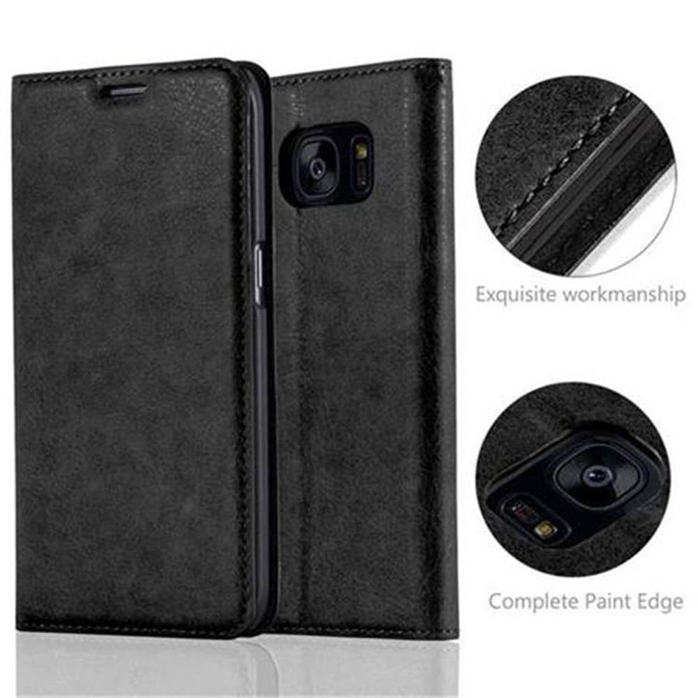 Cadorabo Hülle für Samsung Galaxy S7 EDGE Schutz Hülle in Schwarz Handyhülle Etui Case Cover Magnetverschluss