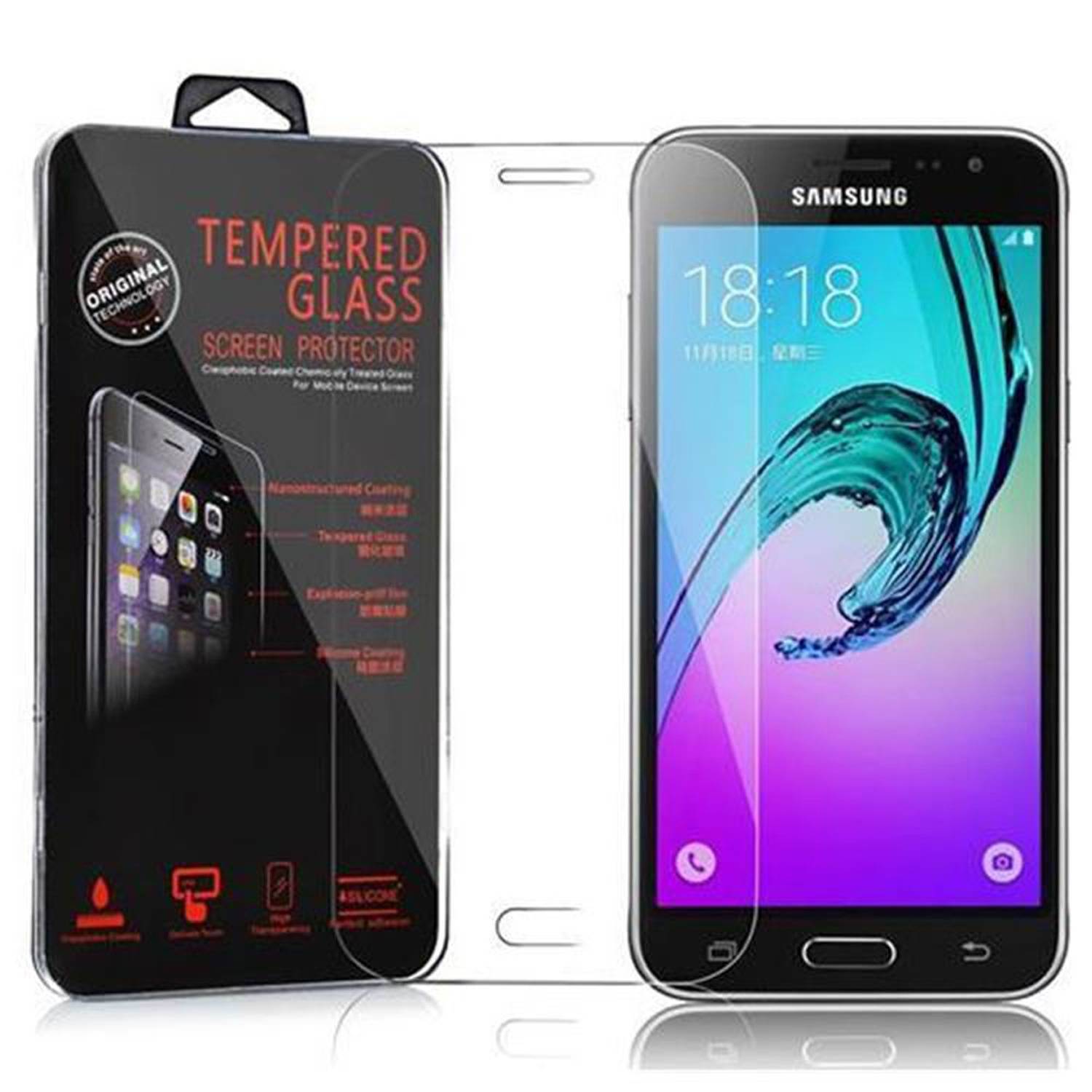 Cadorabo Panzer Folie für Samsung Galaxy J3 Schutzfolie in Transparent Gehärtetes Tempered Display-Schutzglas