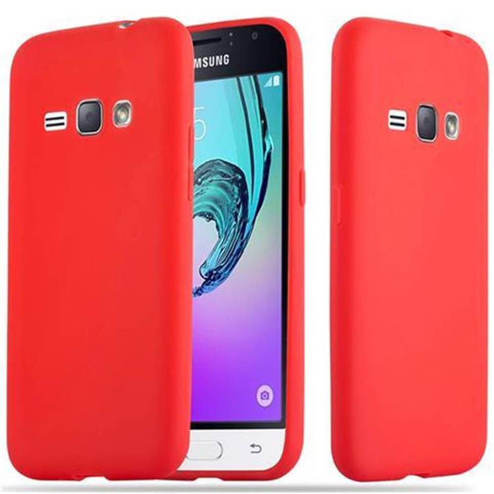 Cadorabo Hülle für Samsung Galaxy J1 2016 Schutzhülle in Rot Handyhülle TPU Silikon Etui Case Cover
