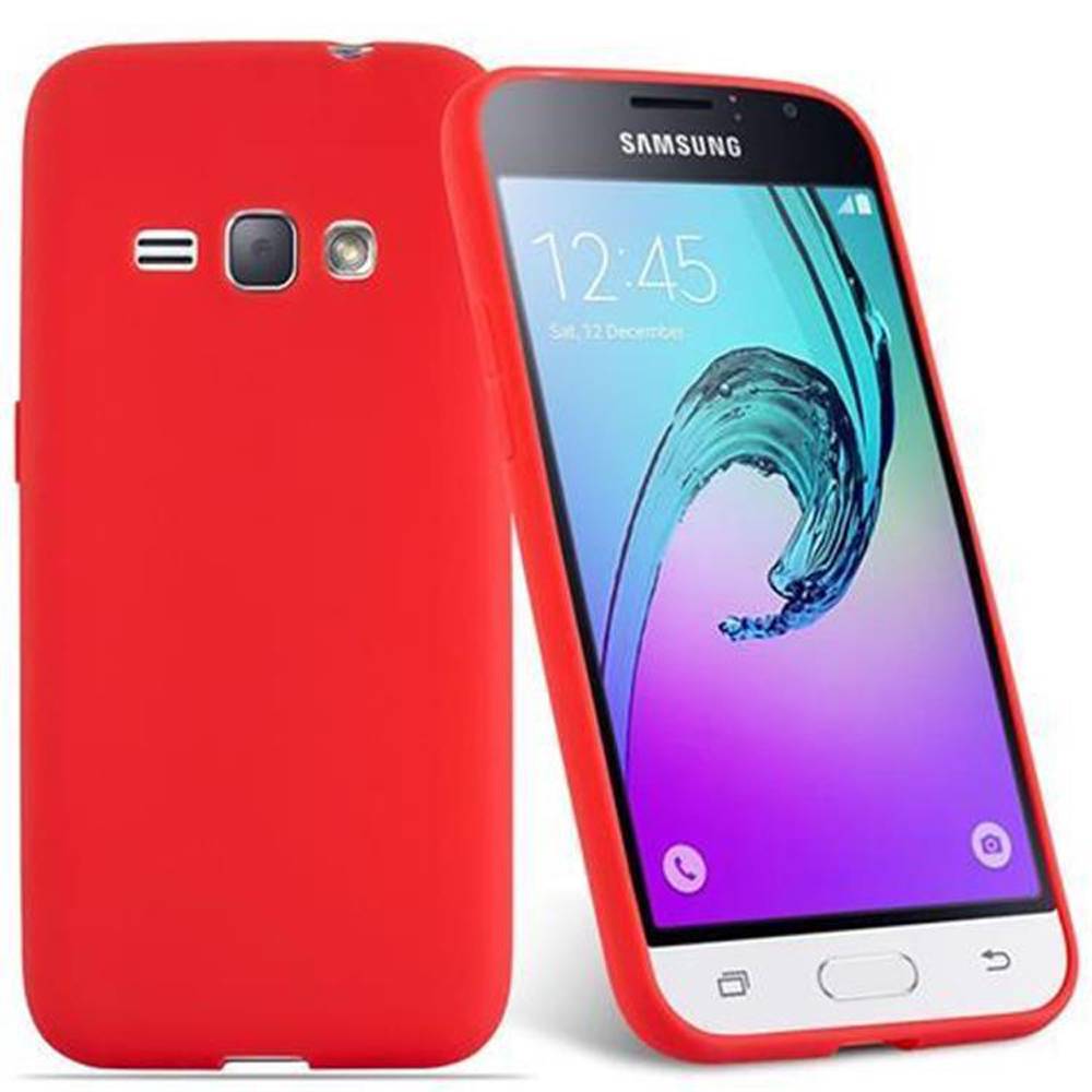 Cadorabo Hülle für Samsung Galaxy J1 2016 Schutzhülle in Rot Handyhülle TPU Silikon Etui Case Cover