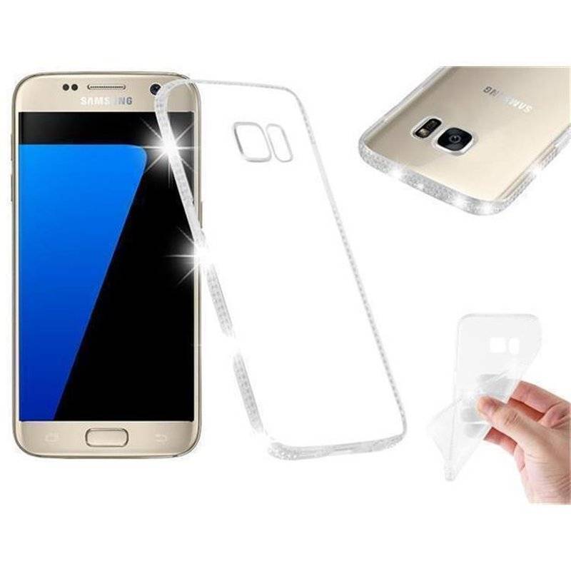 Cadorabo Hülle für Samsung Galaxy S7 - TRANSPARENT WEIß – aus TPU Silikon im Strass Design