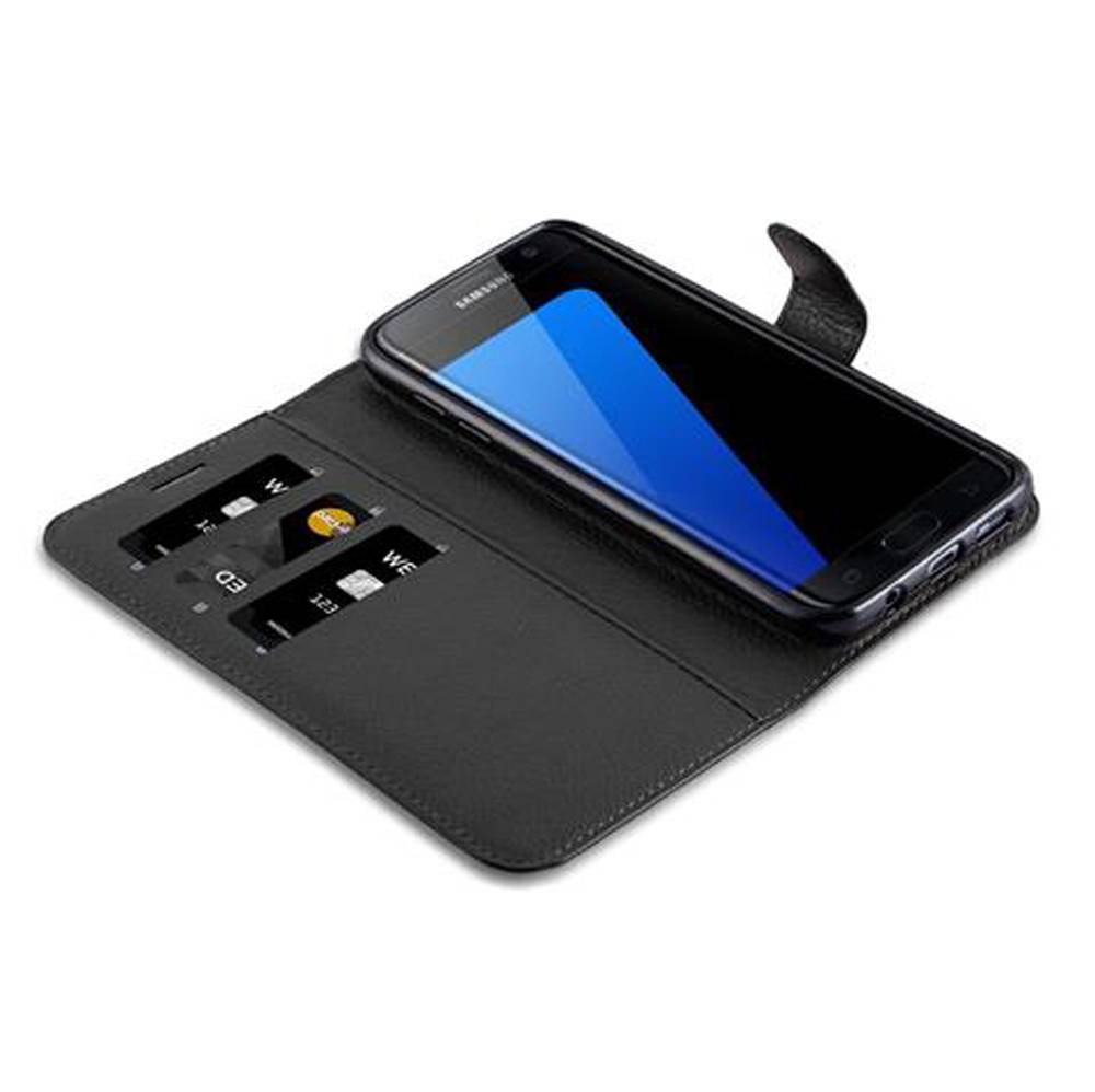 Cadorabo Hülle für Samsung Galaxy S7 EDGE Schutz Hülle in Schwarz Handyhülle Etui Case Cover Magnetverschluss