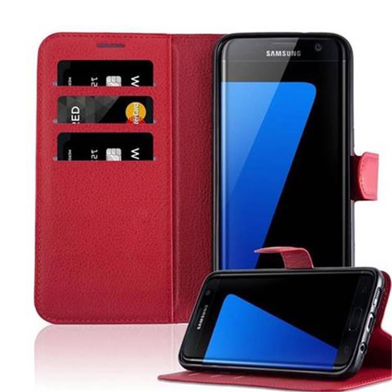 Cadorabo Hülle für Samsung Galaxy S7 EDGE Schutz Hülle in Rot Handyhülle Etui Case Cover Magnetverschluss