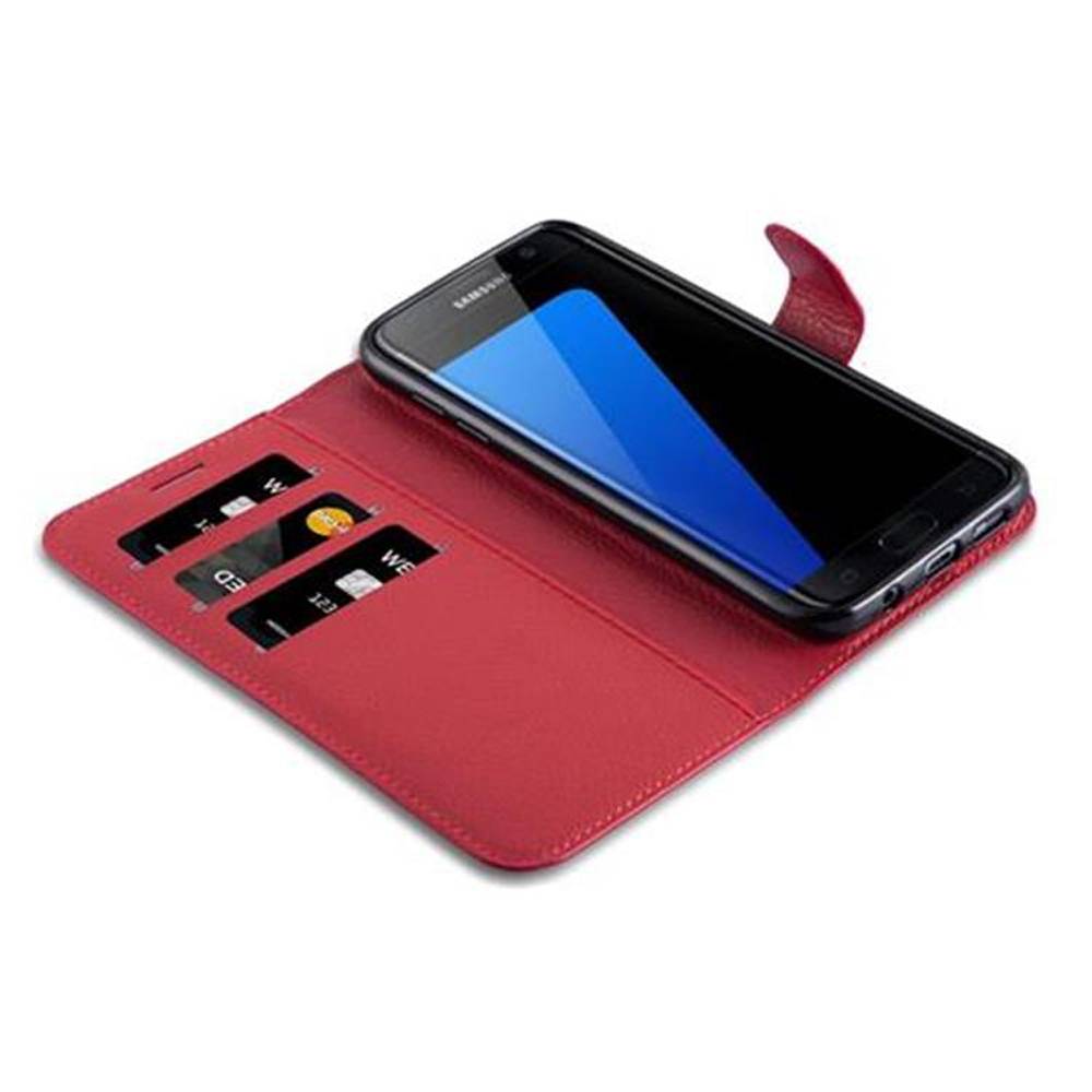 Cadorabo Hülle für Samsung Galaxy S7 EDGE Schutz Hülle in Rot Handyhülle Etui Case Cover Magnetverschluss