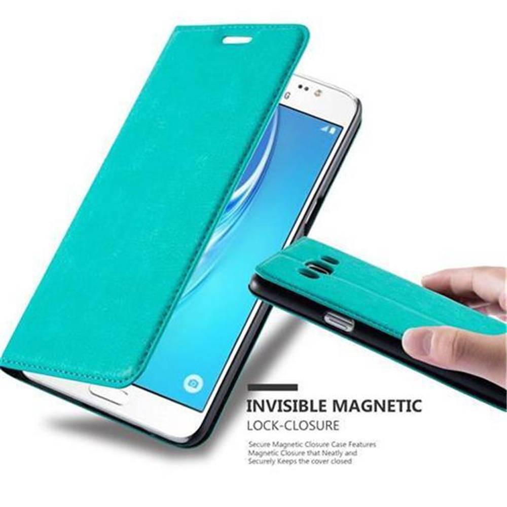 Cadorabo Hülle für Samsung Galaxy J5 2016 Schutz Hülle in Türkis Handyhülle Etui Case Cover Magnetverschluss