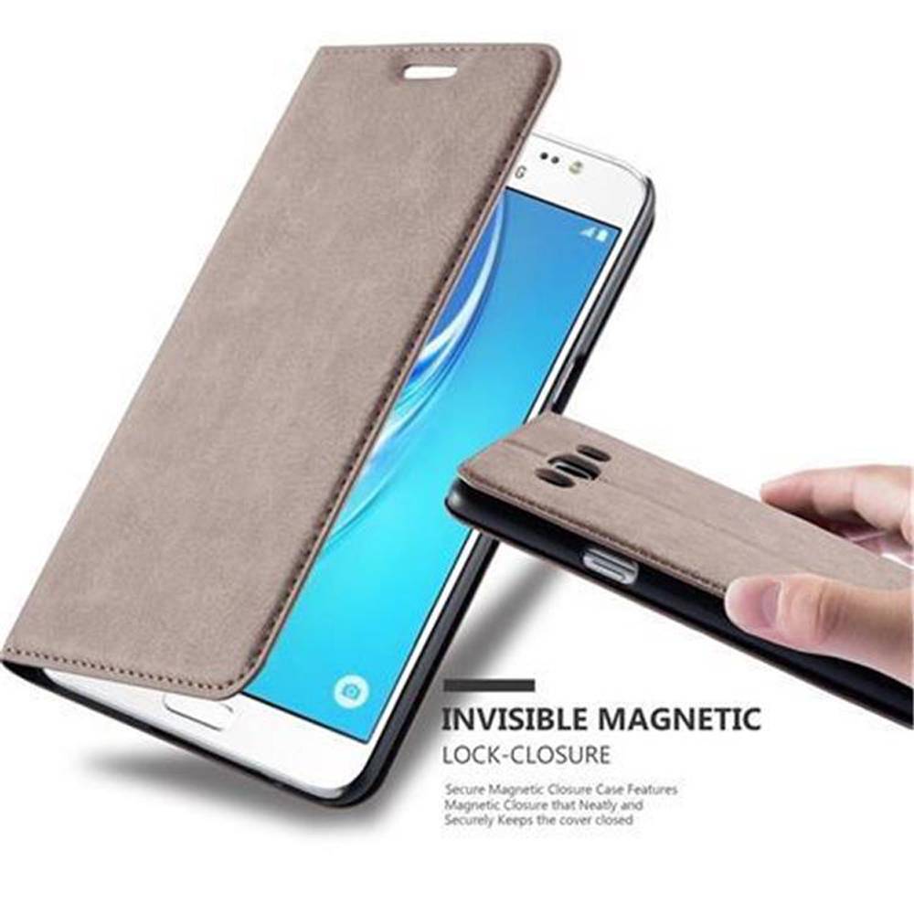 Cadorabo Hülle für Samsung Galaxy J5 2016 Schutz Hülle in Braun Handyhülle Etui Case Cover Magnetverschluss