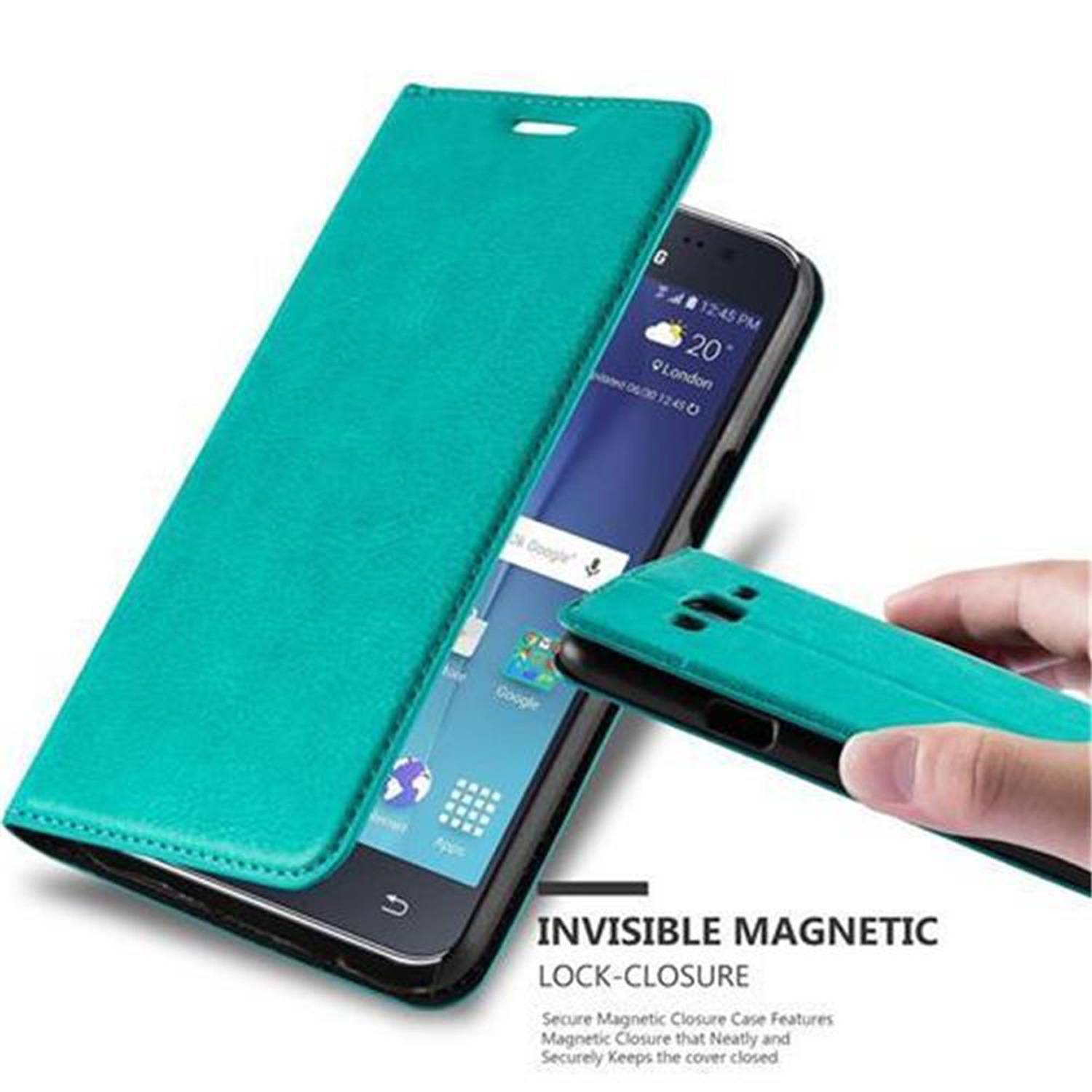 Cadorabo Hülle für Samsung Galaxy J5 2015 Schutz Hülle in Türkis Handyhülle Etui Case Cover Magnetverschluss