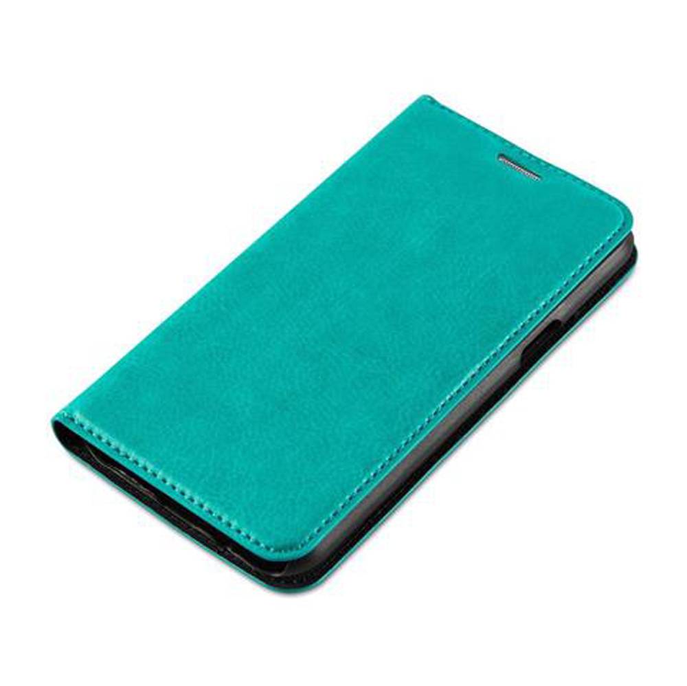 Cadorabo Hülle für Samsung Galaxy J5 2015 Schutz Hülle in Türkis Handyhülle Etui Case Cover Magnetverschluss