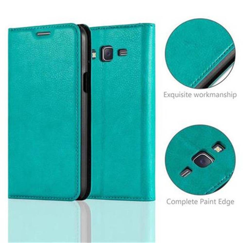Cadorabo Hülle für Samsung Galaxy J5 2015 Schutz Hülle in Türkis Handyhülle Etui Case Cover Magnetverschluss