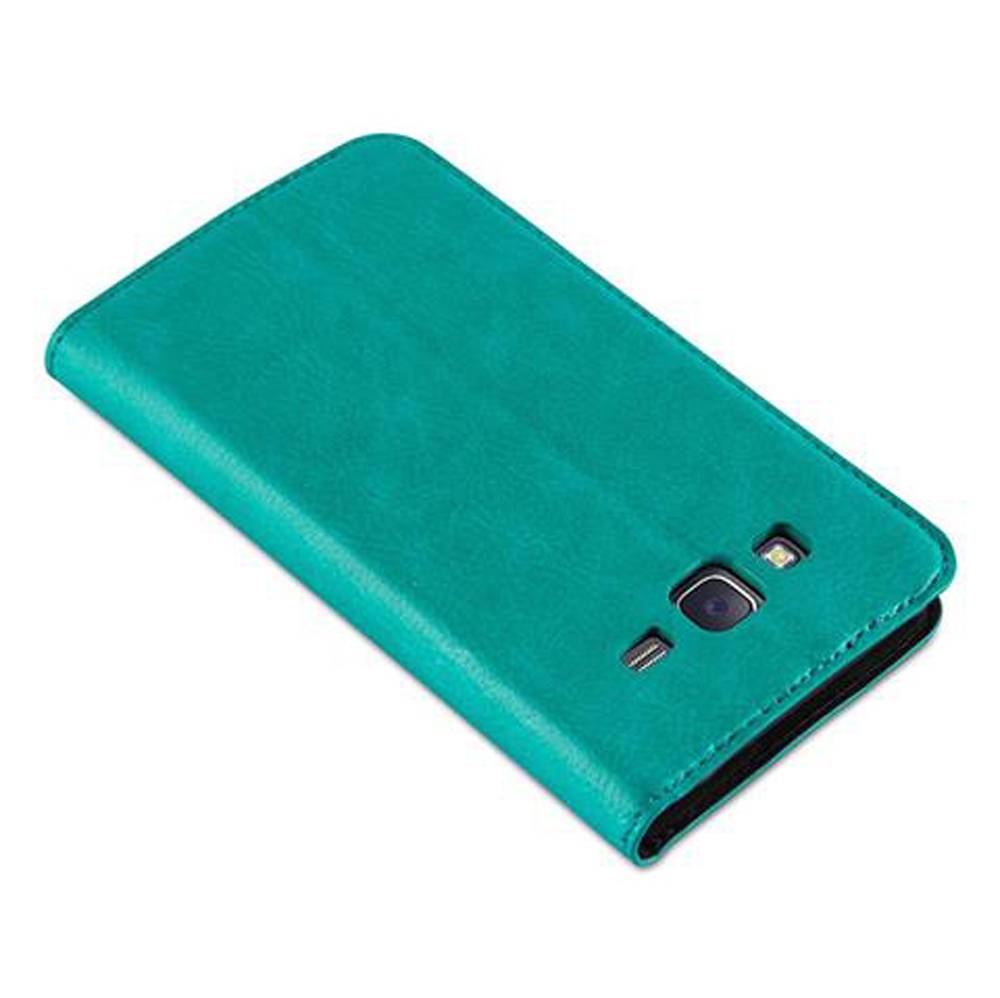 Cadorabo Hülle für Samsung Galaxy J5 2015 Schutz Hülle in Türkis Handyhülle Etui Case Cover Magnetverschluss