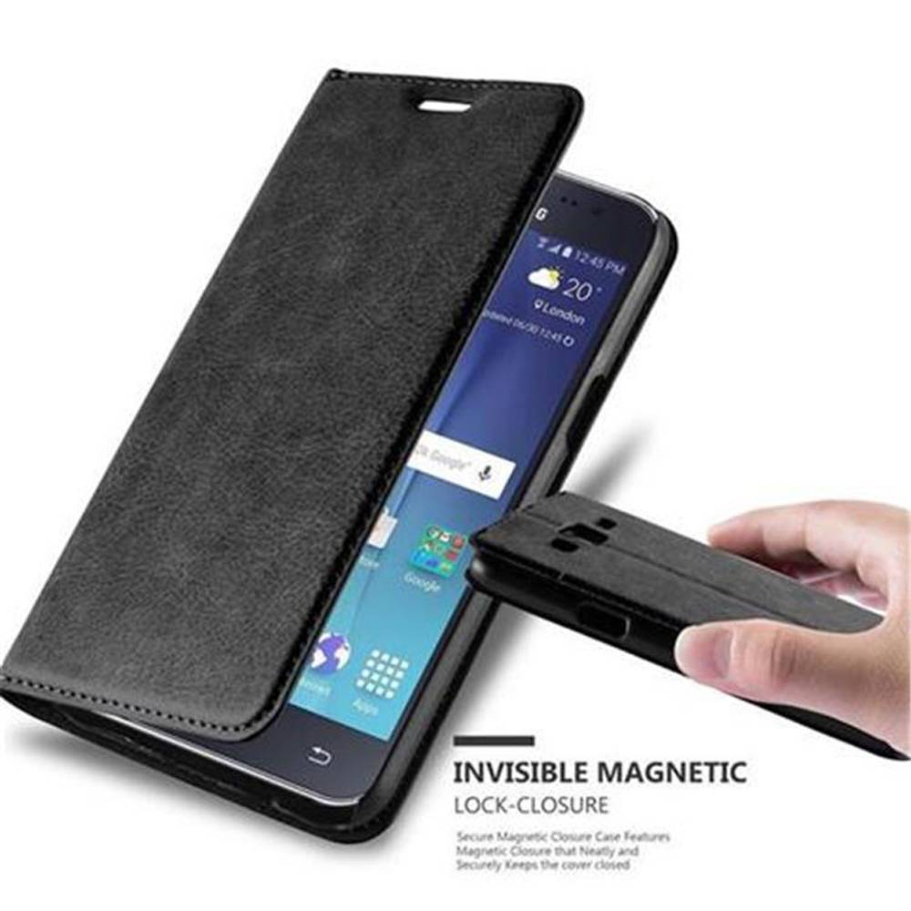 Cadorabo Hülle für Samsung Galaxy J5 2015 Schutz Hülle in Schwarz Handyhülle Etui Case Cover Magnetverschluss