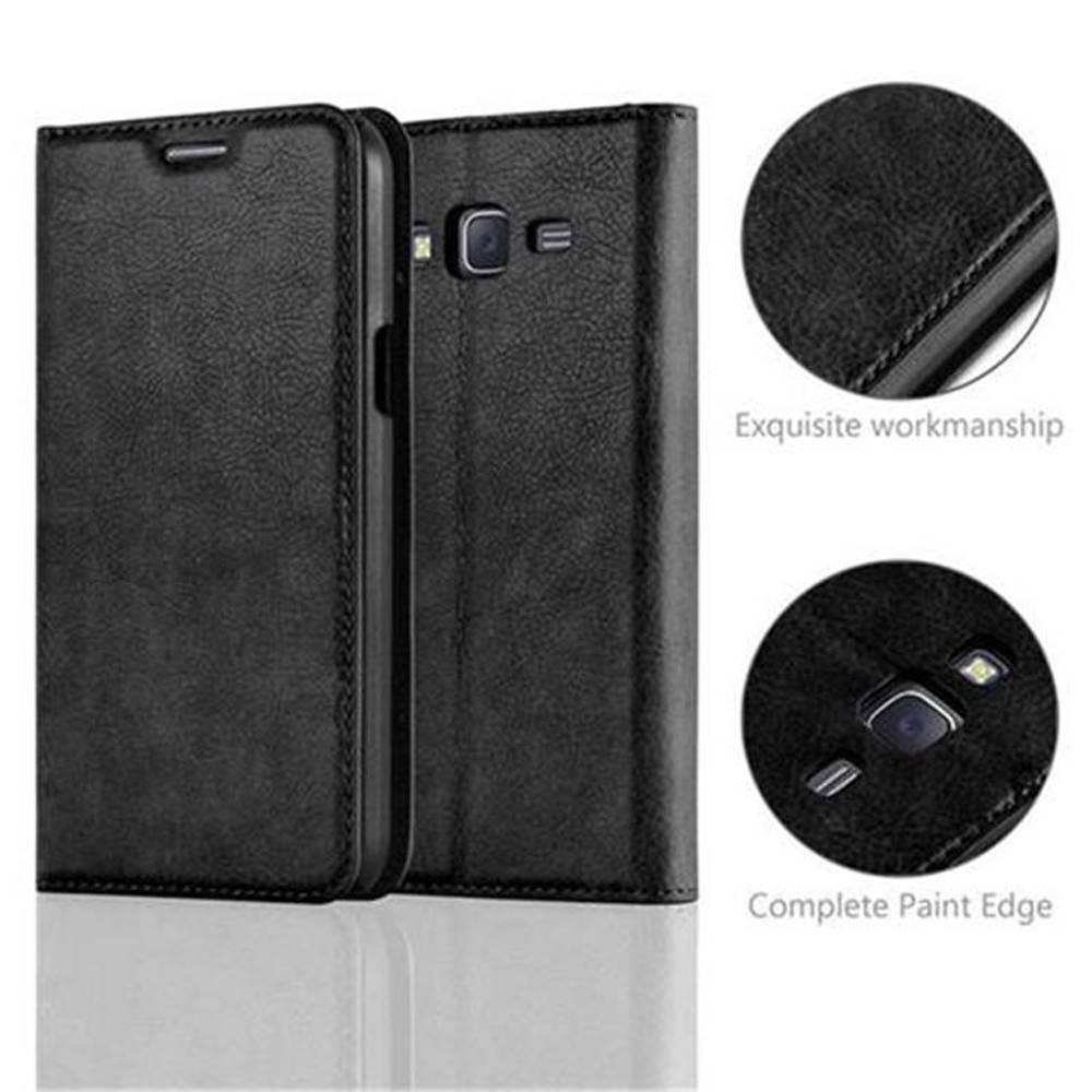 Cadorabo Hülle für Samsung Galaxy J5 2015 Schutz Hülle in Schwarz Handyhülle Etui Case Cover Magnetverschluss