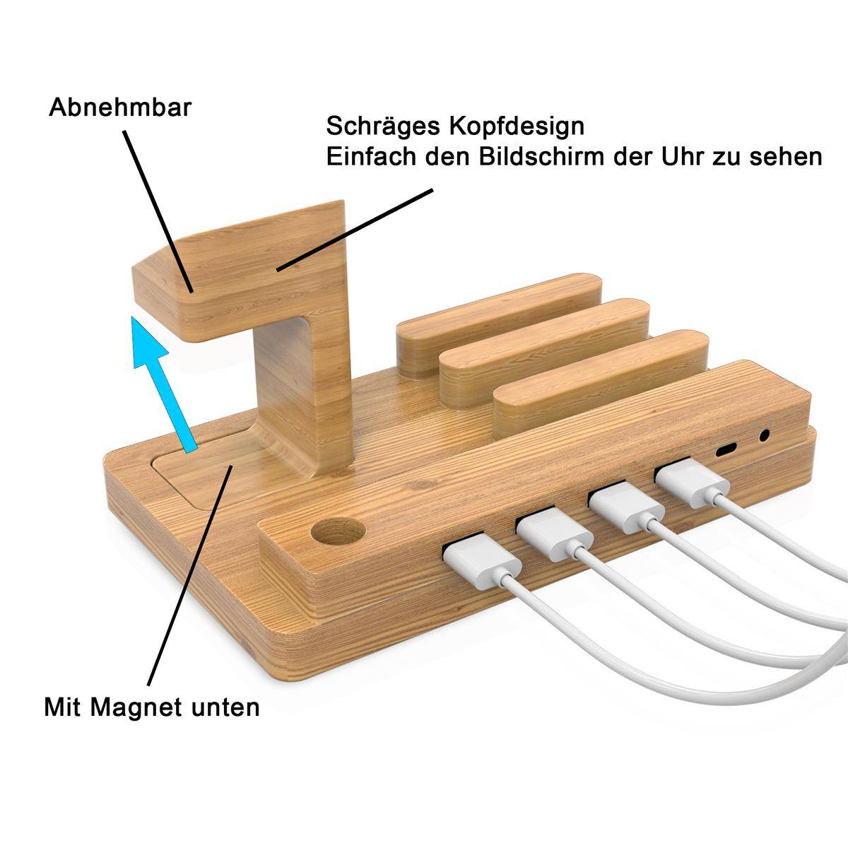 Cadorabo Docking Station - Ladestation aus Echtholz Bambus - Power Station Plattform mit integrierter USB Multischnittstelle