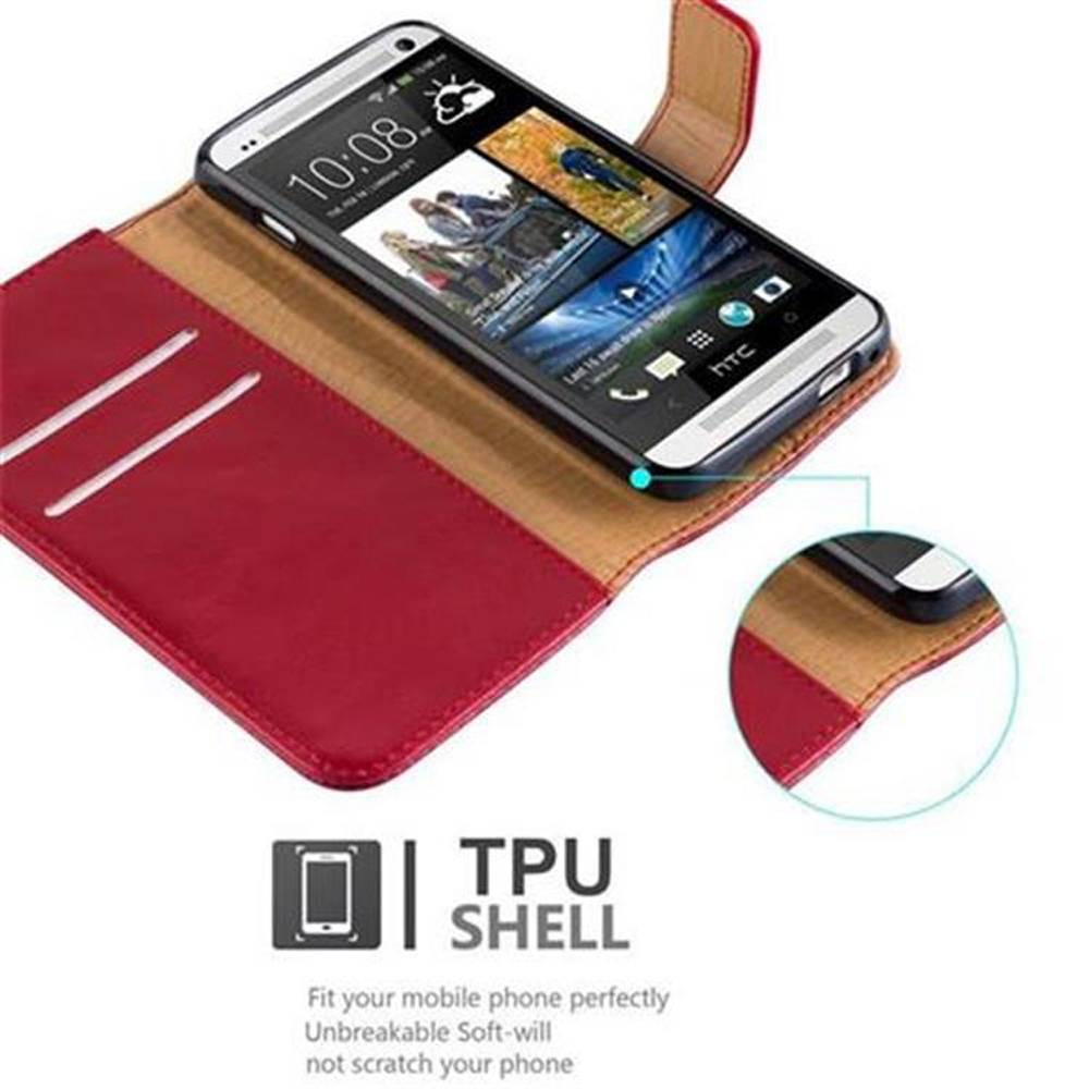 Cadorabo Hülle für HTC ONE M7 Schutzhülle in Rot Handyhülle Book Tasche Case Etui Luxury