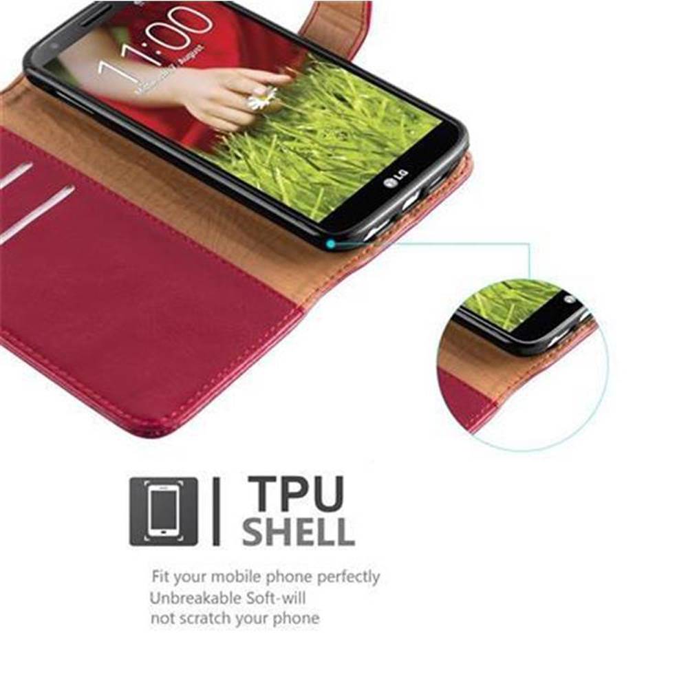 Cadorabo Hülle für LG G2 Schutzhülle in Rot Handyhülle Book Tasche Case Etui Luxury