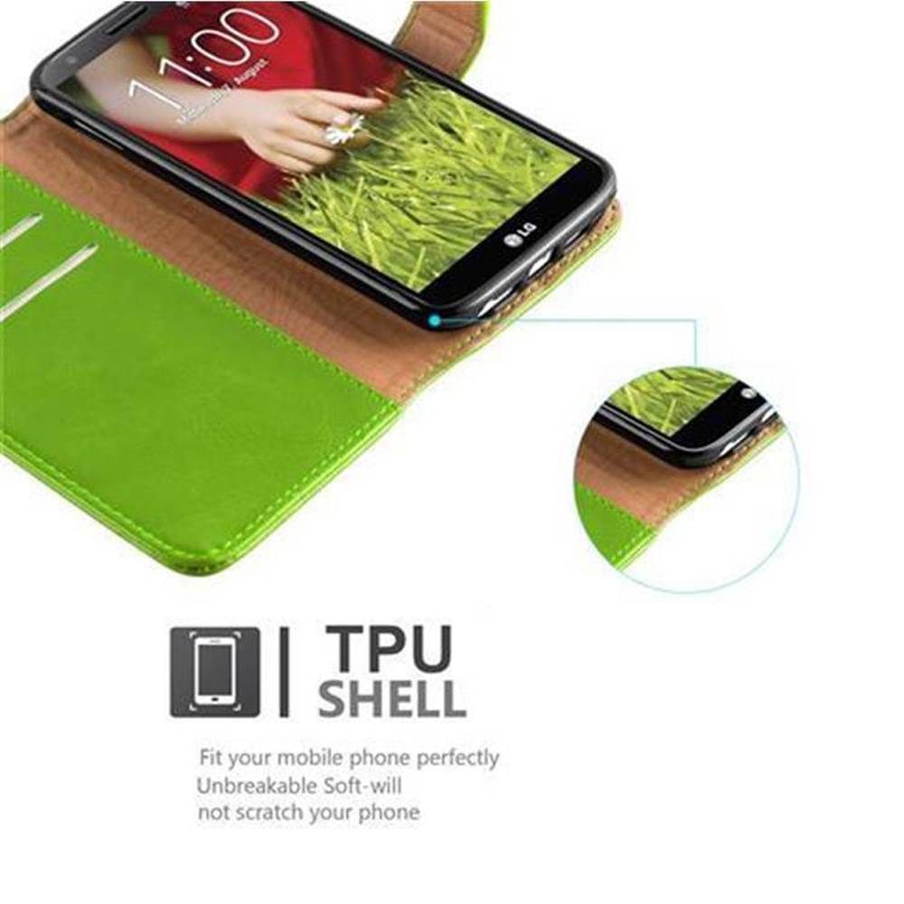 Cadorabo Hülle für LG G2 Schutzhülle in Grün Handyhülle Book Tasche Case Etui Luxury