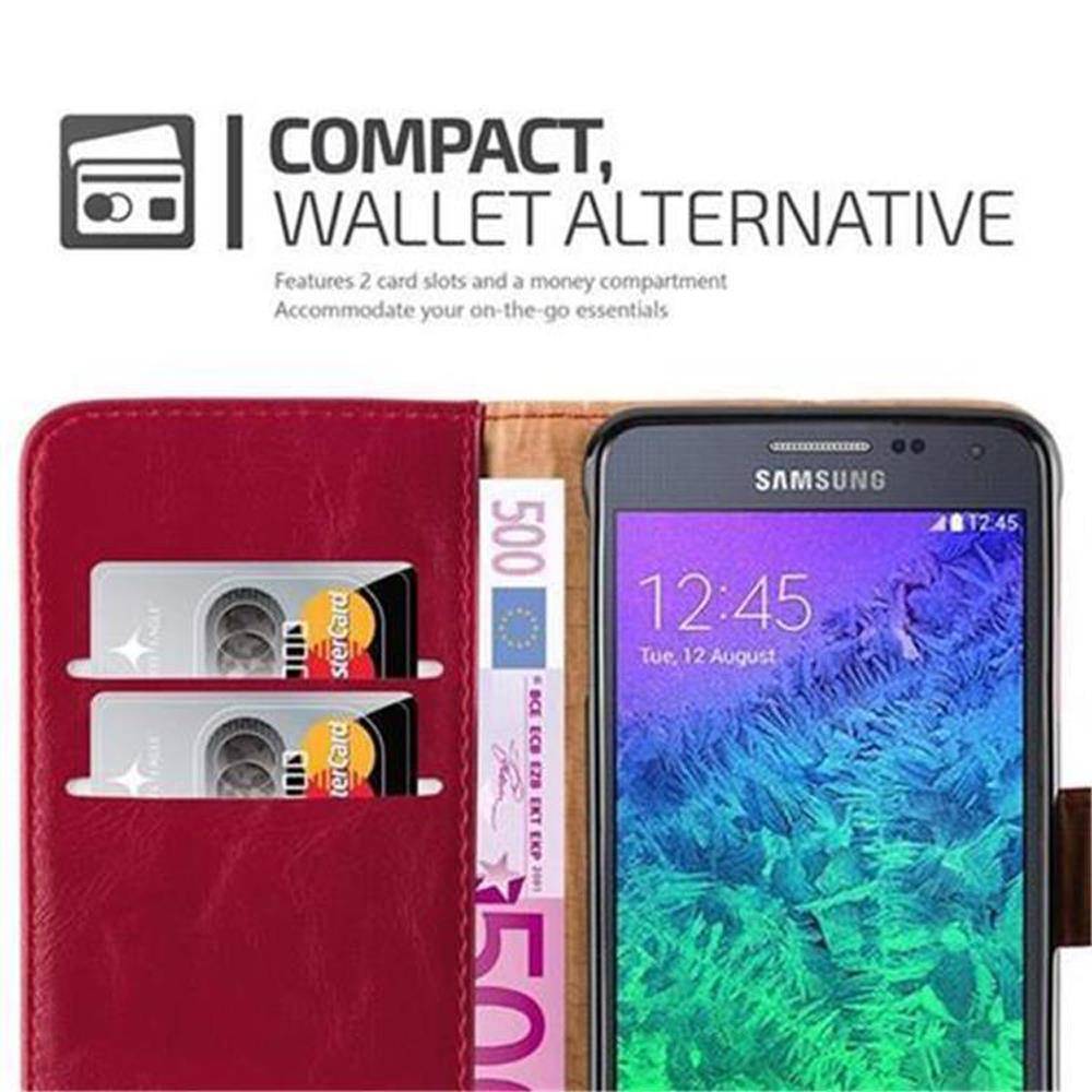 Cadorabo Hülle für Samsung Galaxy ALPHA Schutzhülle in Rot Handyhülle Book Tasche Case Etui Luxury