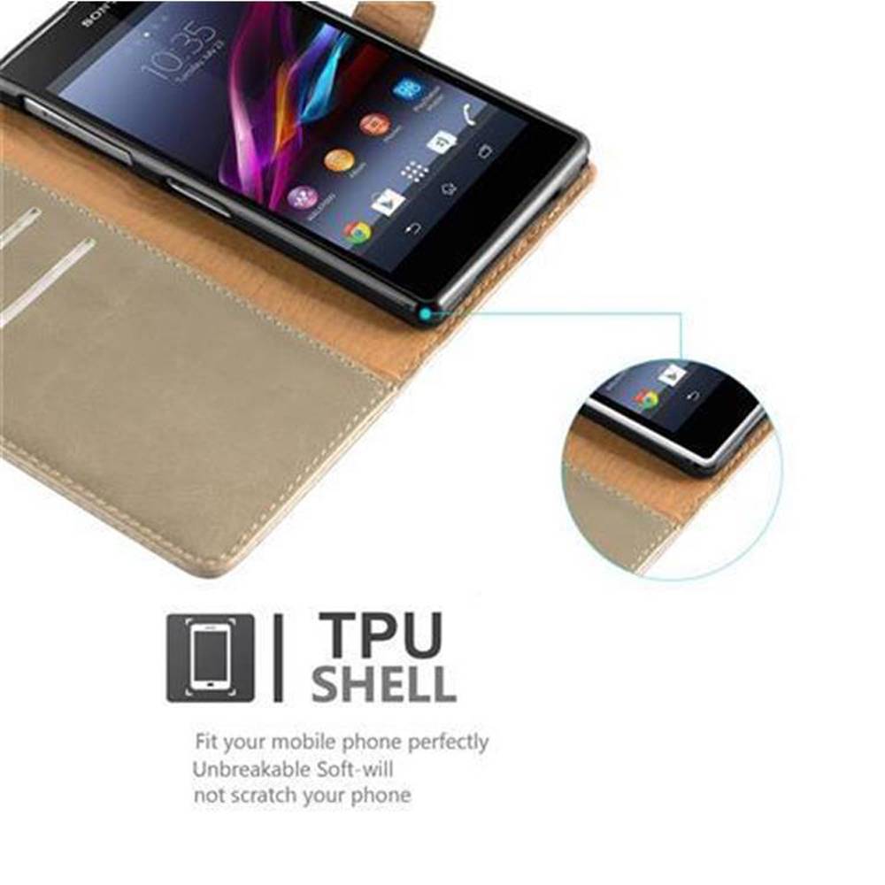 Cadorabo Hülle für Sony Xperia Z1 Schutzhülle in Braun Handyhülle Book Tasche Case Etui Luxury