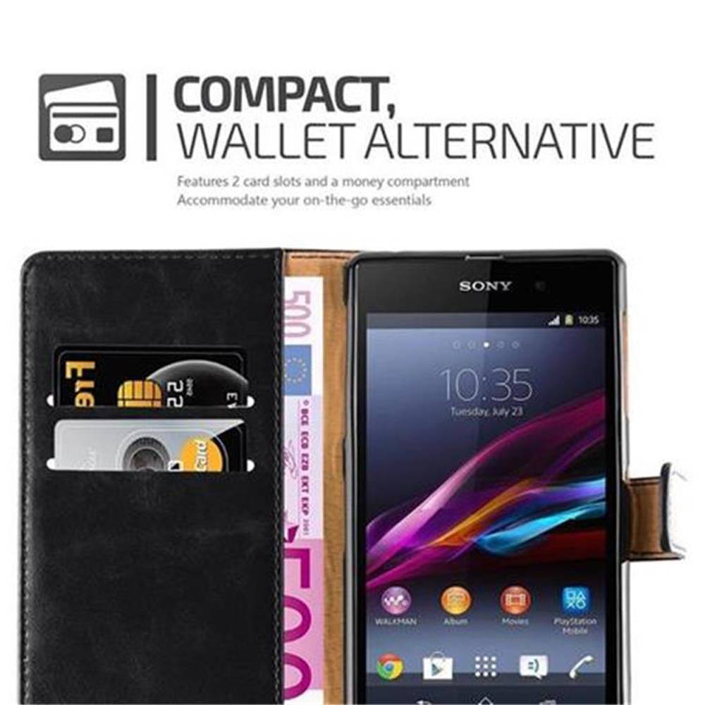 Cadorabo Hülle für Sony Xperia Z1 Schutzhülle in Schwarz Handyhülle Book Tasche Case Etui Luxury
