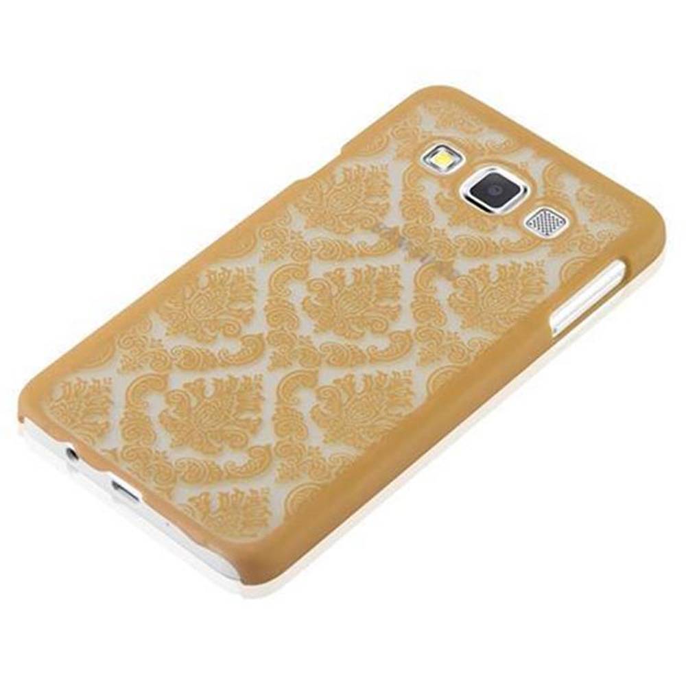 Cadorabo Hülle für Samsung Galaxy A3 2015 Schutz Hülle in Gold Hard Case Schutzhülle Blumen Etui Handyhülle