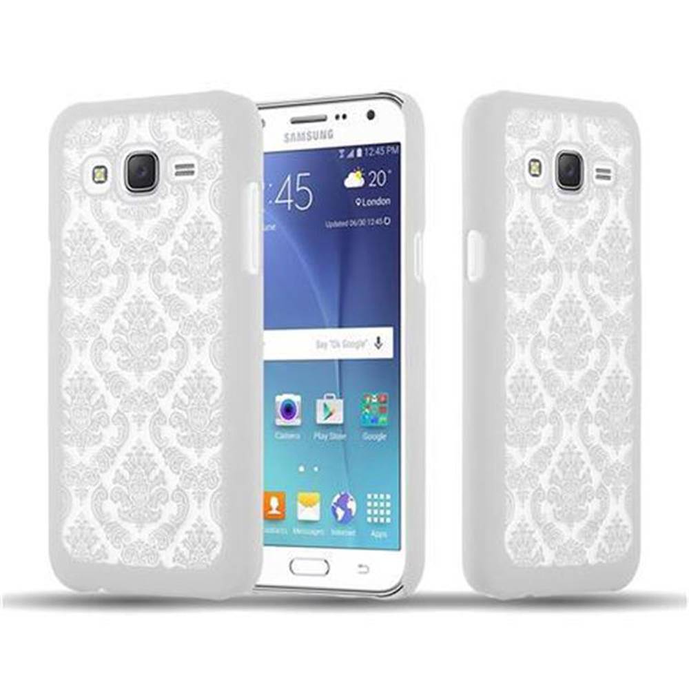 Cadorabo Hülle für Samsung Galaxy J5 2015 Schutz Hülle in Weiß Hard Case Schutzhülle Blumen Etui Handyhülle