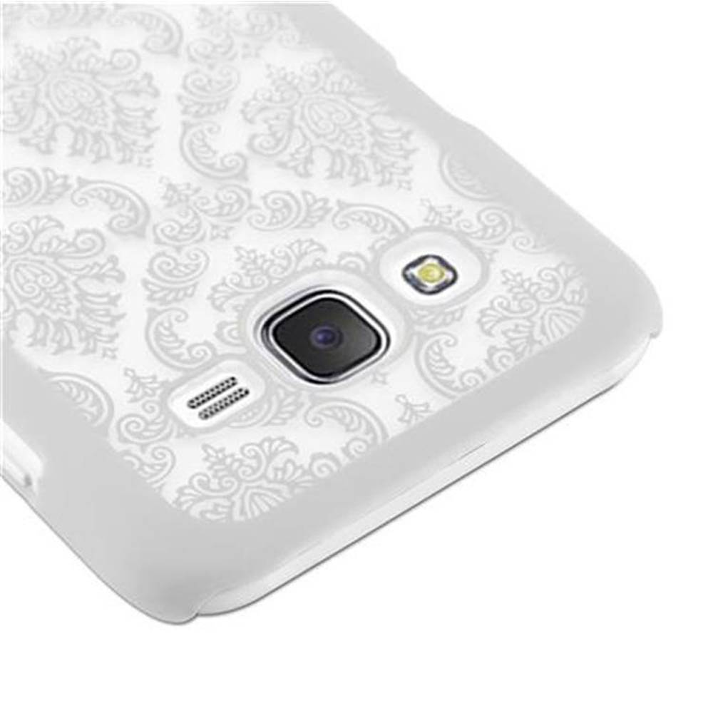 Cadorabo Hülle für Samsung Galaxy J5 2015 Schutz Hülle in Weiß Hard Case Schutzhülle Blumen Etui Handyhülle