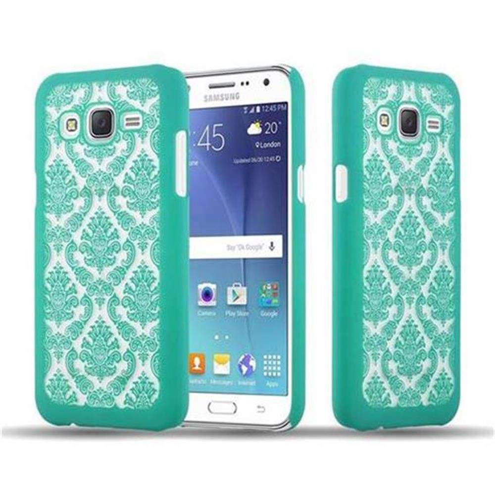 Cadorabo Hülle für Samsung Galaxy J5 2015 Schutz Hülle in Grün Hard Case Schutzhülle Blumen Etui Handyhülle
