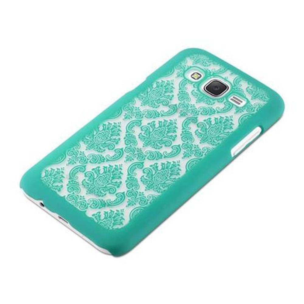 Cadorabo Hülle für Samsung Galaxy J5 2015 Schutz Hülle in Grün Hard Case Schutzhülle Blumen Etui Handyhülle