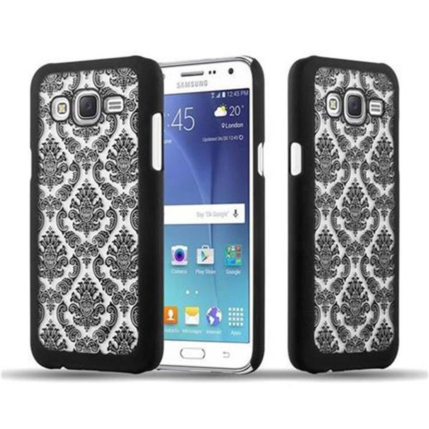 Cadorabo Hülle für Samsung Galaxy J7 2015 Schutz Hülle in Schwarz Hard Case Schutzhülle Blumen Etui Handyhülle
