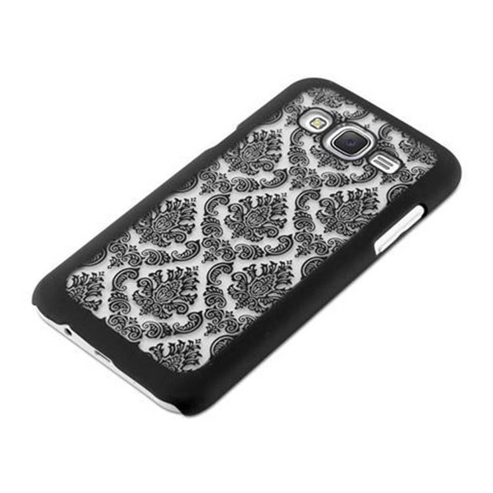 Cadorabo Hülle für Samsung Galaxy J7 2015 Schutz Hülle in Schwarz Hard Case Schutzhülle Blumen Etui Handyhülle