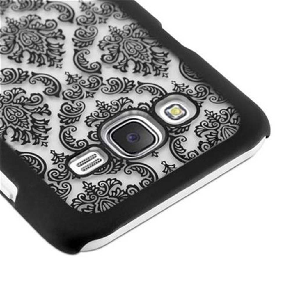 Cadorabo Hülle für Samsung Galaxy J7 2015 Schutz Hülle in Schwarz Hard Case Schutzhülle Blumen Etui Handyhülle