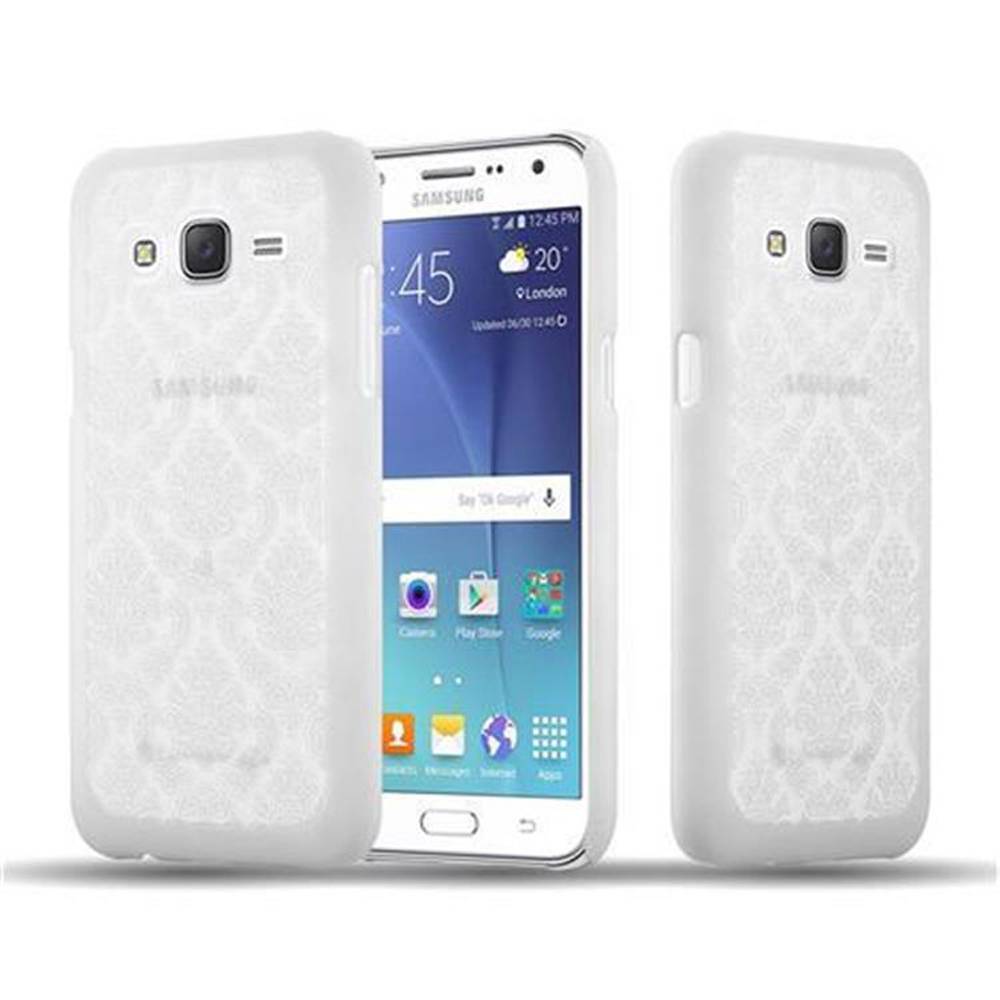 Cadorabo Hülle für Samsung Galaxy J7 2015 Schutz Hülle in Weiß Hard Case Schutzhülle Blumen Etui Handyhülle