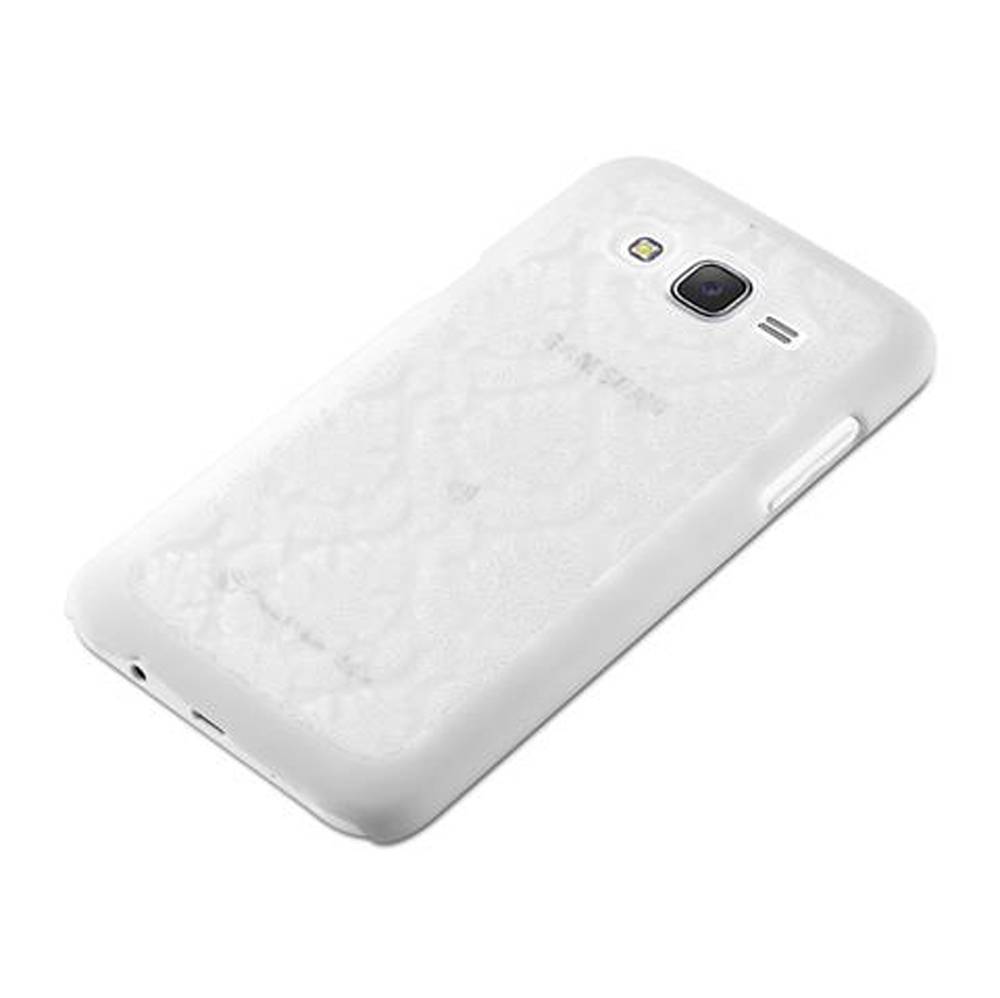 Cadorabo Hülle für Samsung Galaxy J7 2015 Schutz Hülle in Weiß Hard Case Schutzhülle Blumen Etui Handyhülle