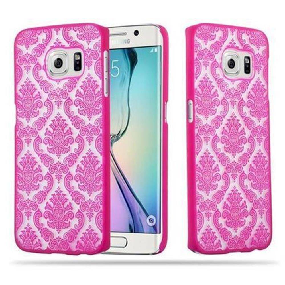 Cadorabo Hülle für Samsung Galaxy S6 EDGE Schutz Hülle in Rosa Hard Case Schutzhülle Blumen Etui Handyhülle