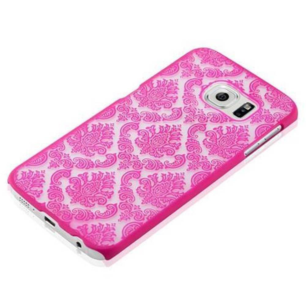 Cadorabo Hülle für Samsung Galaxy S6 EDGE Schutz Hülle in Rosa Hard Case Schutzhülle Blumen Etui Handyhülle