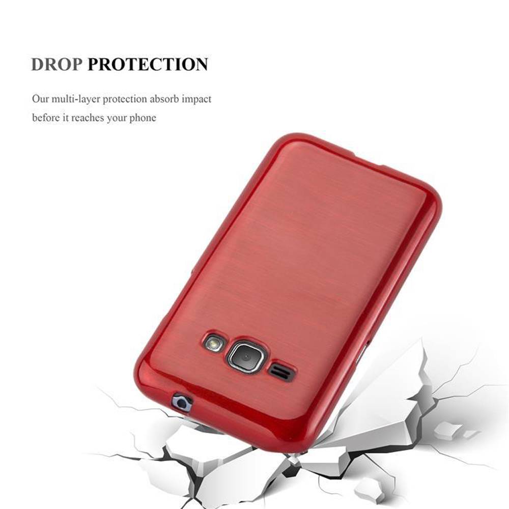 Cadorabo Hülle für Samsung Galaxy J1 2016 Schutz Hülle in Rot Schutzhülle TPU Silikon Etui Case Cover