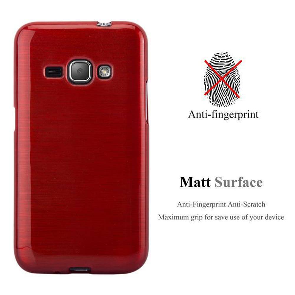 Cadorabo Hülle für Samsung Galaxy J1 2016 Schutz Hülle in Rot Schutzhülle TPU Silikon Etui Case Cover
