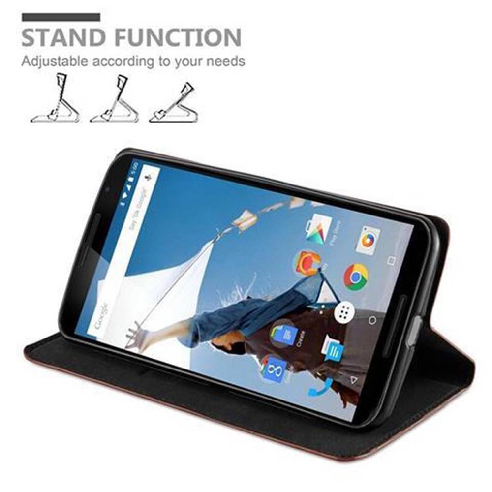 Cadorabo Hülle für Motorola Google NEXUS 6 Schutz Hülle in Braun Handyhülle Etui Case Cover Magnetverschluss