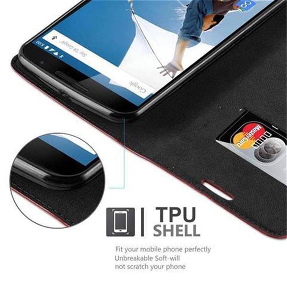 Cadorabo Hülle für Motorola Google NEXUS 6 Schutz Hülle in Rot Handyhülle Etui Case Cover Magnetverschluss
