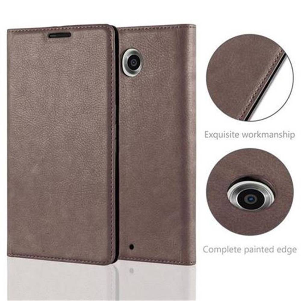 Cadorabo Hülle für Motorola Google NEXUS 6 Schutz Hülle in Braun Handyhülle Etui Case Cover Magnetverschluss