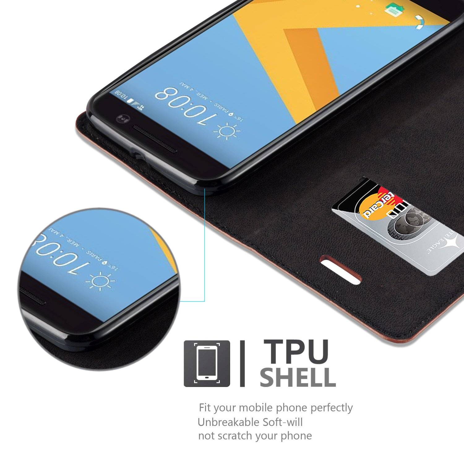 Cadorabo Hülle für HTC 10 (One M10) Schutz Hülle in Braun Handyhülle Etui Case Cover Magnetverschluss