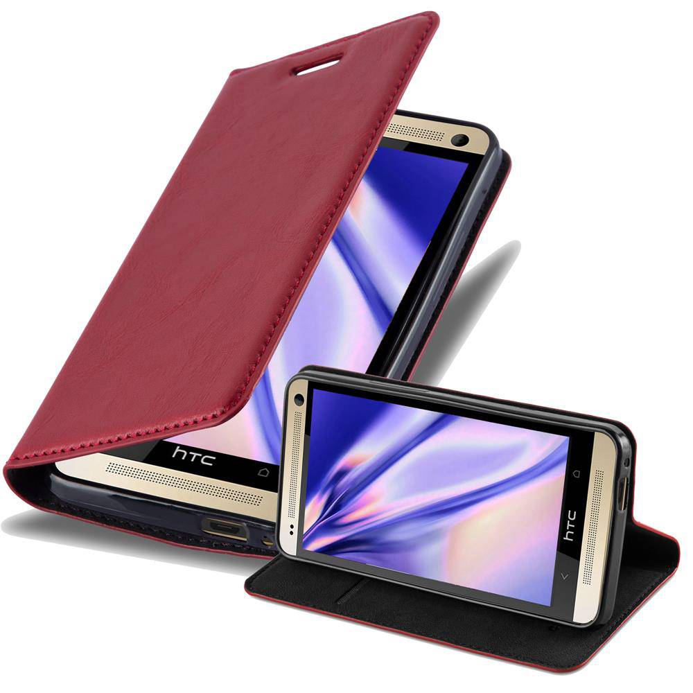 Cadorabo Hülle für HTC ONE M7 Schutz Hülle in Rot Handyhülle Etui Case Cover Magnetverschluss