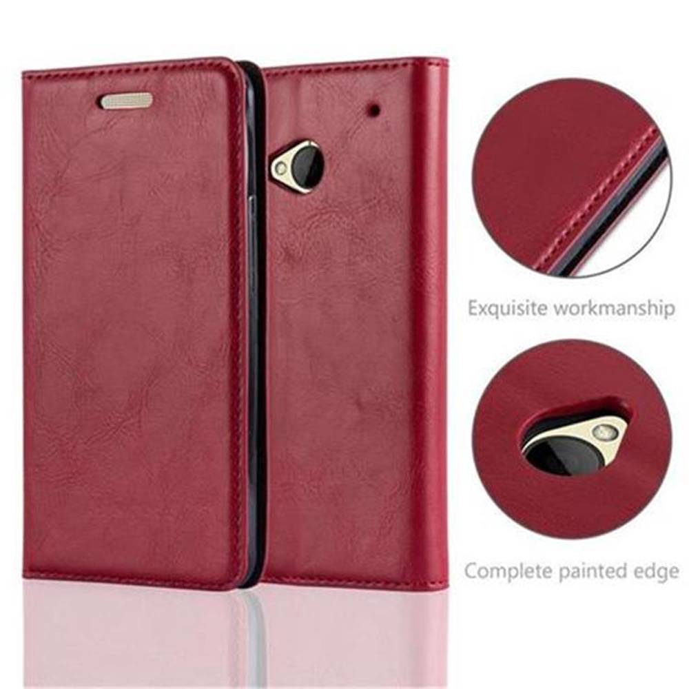 Cadorabo Hülle für HTC ONE M7 Schutz Hülle in Rot Handyhülle Etui Case Cover Magnetverschluss