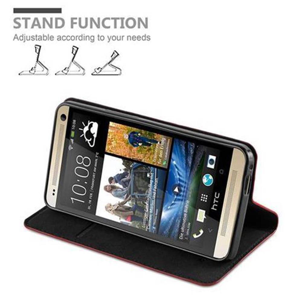 Cadorabo Hülle für HTC ONE M7 Schutz Hülle in Rot Handyhülle Etui Case Cover Magnetverschluss